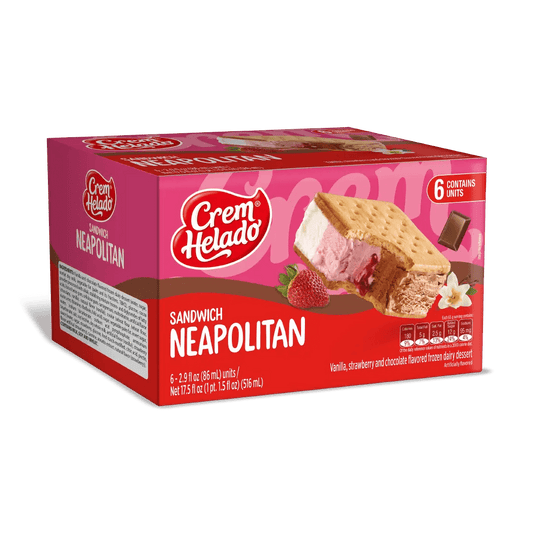 Crem Helado Neapolitan Ice Cream Sandwiches – 6 - Pack – 17.5 fl oz (516 ml) – Colombian Frozen Dessert - JETa Imports®