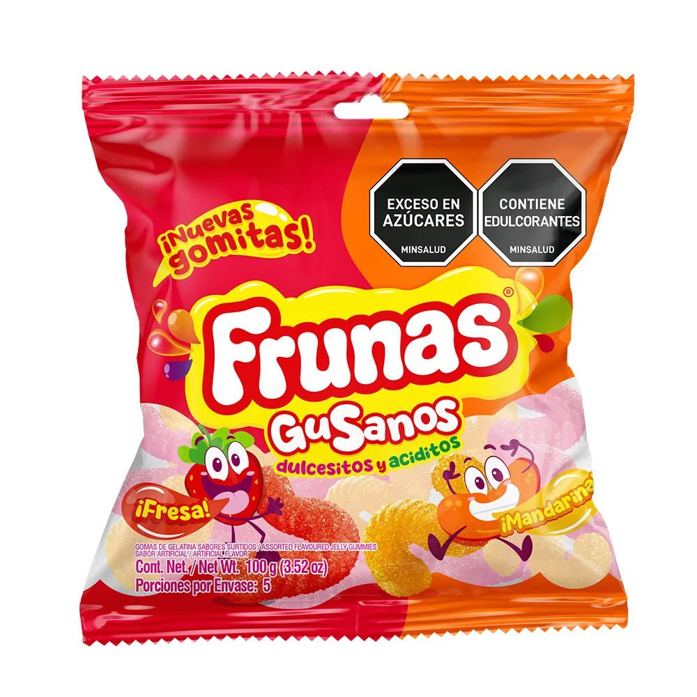 Frunas Gummy Worms – 100 g (3.53 oz) – Strawberry & Mandarin – Sweet & Sour Colombian Gummy Candy – Imported - JETa Imports®