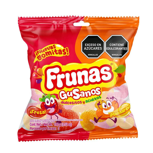 Frunas Gummy Worms – 100 g (3.53 oz) – Strawberry & Mandarin – Sweet & Sour Colombian Gummy Candy – Imported - JETa Imports®