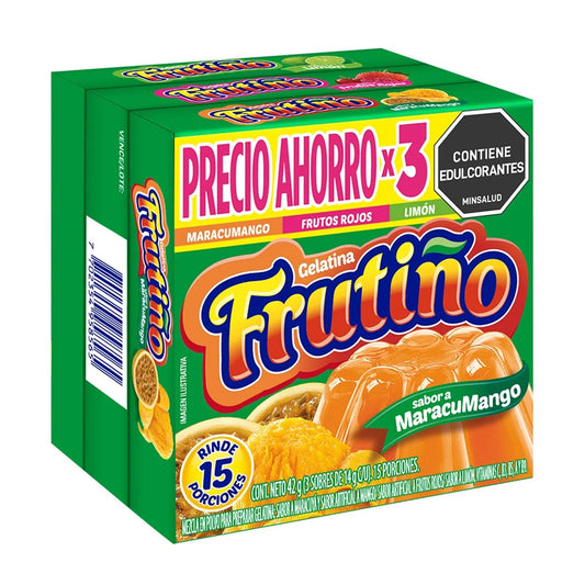 Frutiño Assorted Gelatin Mix – 3 Pack (42g Total / 1.48 oz) – Maracumango, Red Fruits & Lemon Flavors – Powdered Dessert Mix – Imported from Colombia - JETa Imports®