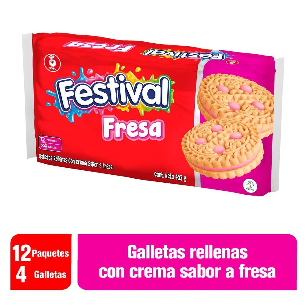 Galletas Festival Rellena Sabor a Fresa - 14.21 oz - Strawberry - Flavored Sandwich Cookies - JETa Imports®