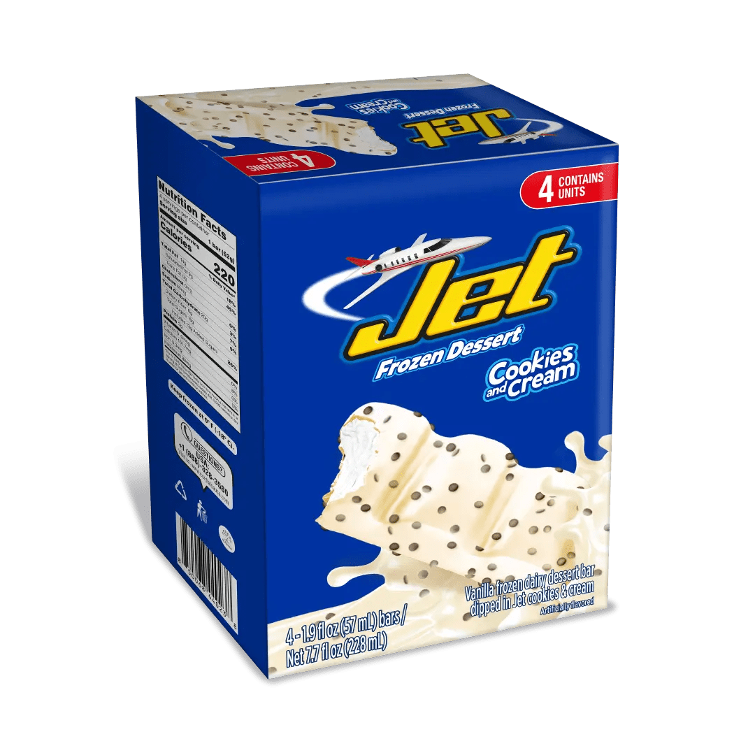 JET Frozen Dessert Cookies & Cream – 4 - Pack – 7.7 fl oz (228 ml) – Colombian Ice Cream Treat - JETa Imports®
