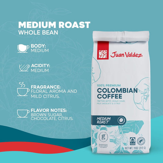 Juan Valdez Medium Roast Whole Bean Coffee – 11 oz (312g) – 100% Colombian Coffee – Single Origin – Specialty Gourmet Coffee – Imported from Colombia - JETa Imports®