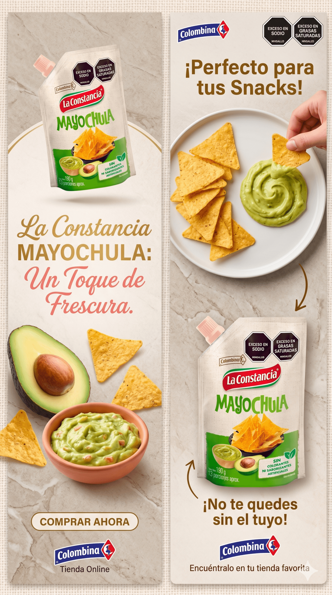 La Constancia Mayochula Sauce – 190g (6.7 oz) Doypack – Creamy Avocado, Lime & Cilantro Sauce with a Light Spicy Kick – Imported from Colombia - JETa Imports®