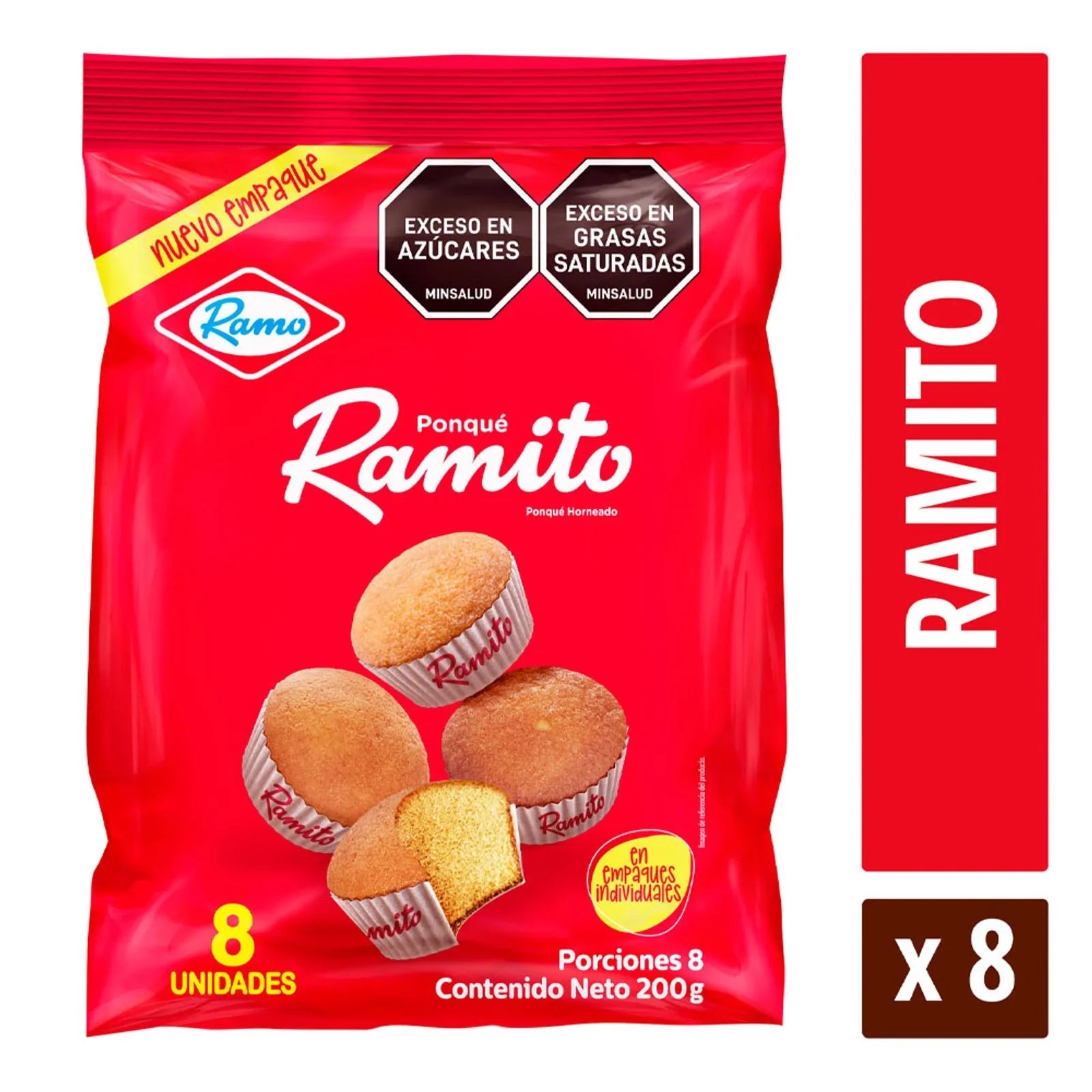 Ponqué Ramito Ramo - 8 Pack (200g / 7.05 oz) - Individually Wrapped Mini Cakes - JETa Imports®