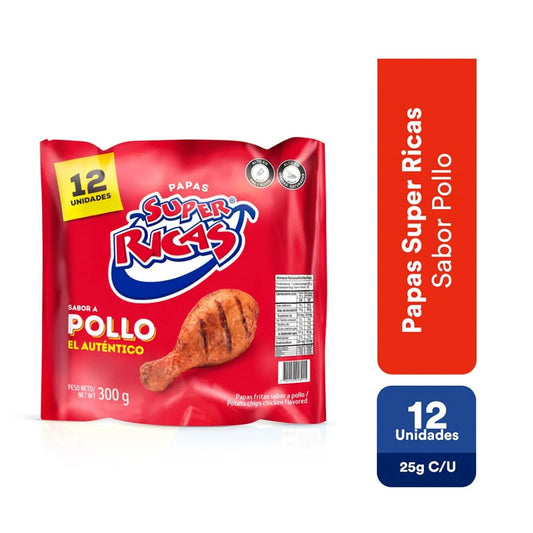 Super Ricas Chicken Flavor Potato Chips 12 Pack (300g Total) – Papas Fritas Sabor Pollo – Colombian Snack - JETa Imports®