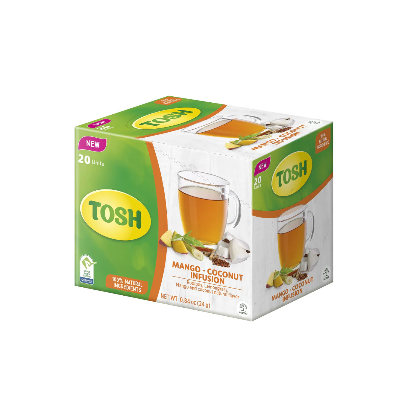 Tosh Herbal Tea, Mango Coconut - 20 Tea Bags - 0.84 oz