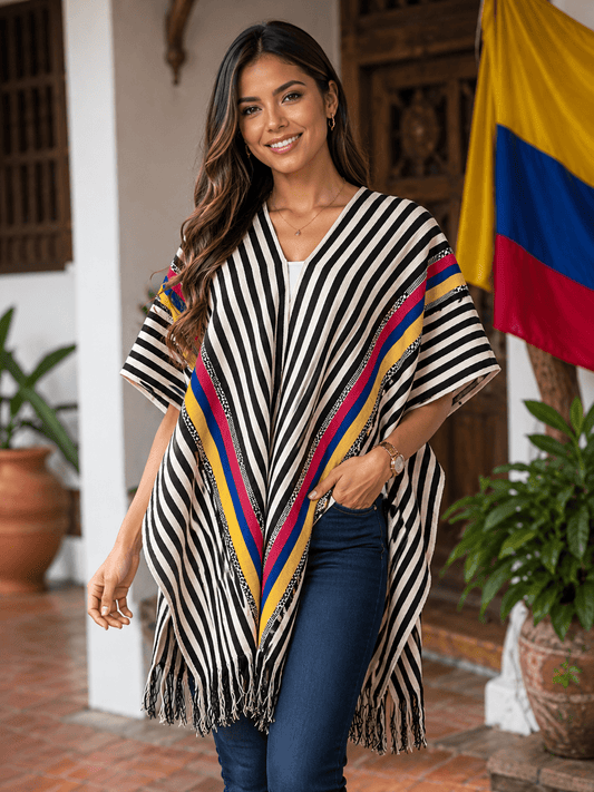 Traditional Colombian Poncho – One Size Fits Most – Handmade Style Outerwear – Imported from Colombia - JETa Imports®