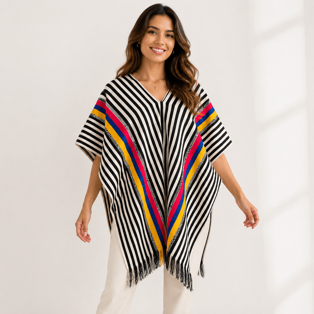 Traditional Colombian Poncho – One Size Fits Most – Handmade Style Outerwear – Imported from Colombia - JETa Imports®