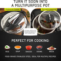 Universal 4.2 Quart (4 Liter) Stainless Steel Pressure Cooker – Includes Extra Glass Lid – Induction Compatible – Multipurpose Pot – 5 Servings - JETa Imports®