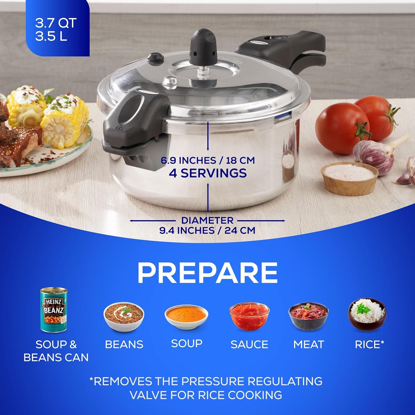 Universal Ultra Pressure Cooker 3 Liter (3.7 Quart) – Aluminum Pressure Pot with 6 Safety Systems – 9.4 in Diameter – Serves 4 - JETa Imports®