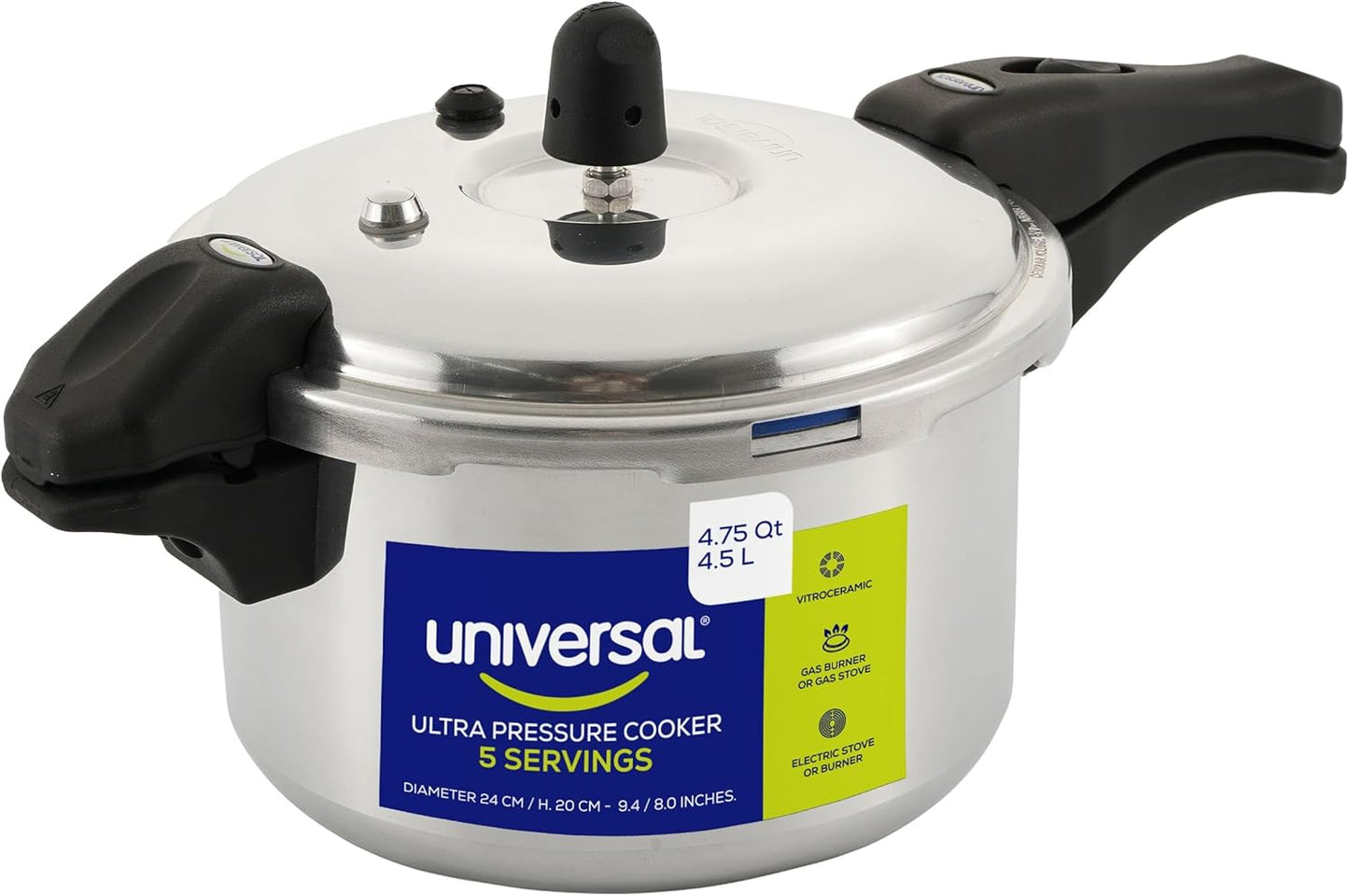 Universal Ultra Pressure Cooker – 4.75 Quart (4.5 Liter) Aluminum Pressure Pot – 6 Safety Systems – 9.4 in Diameter – Imported - JETa Imports®