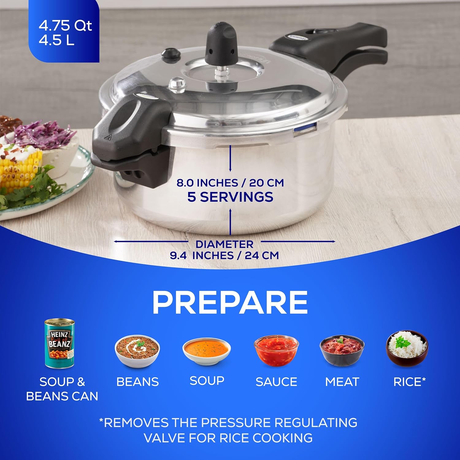 Universal Ultra Pressure Cooker – 4.75 Quart (4.5 Liter) Aluminum Pressure Pot – 6 Safety Systems – 9.4 in Diameter – Imported - JETa Imports®