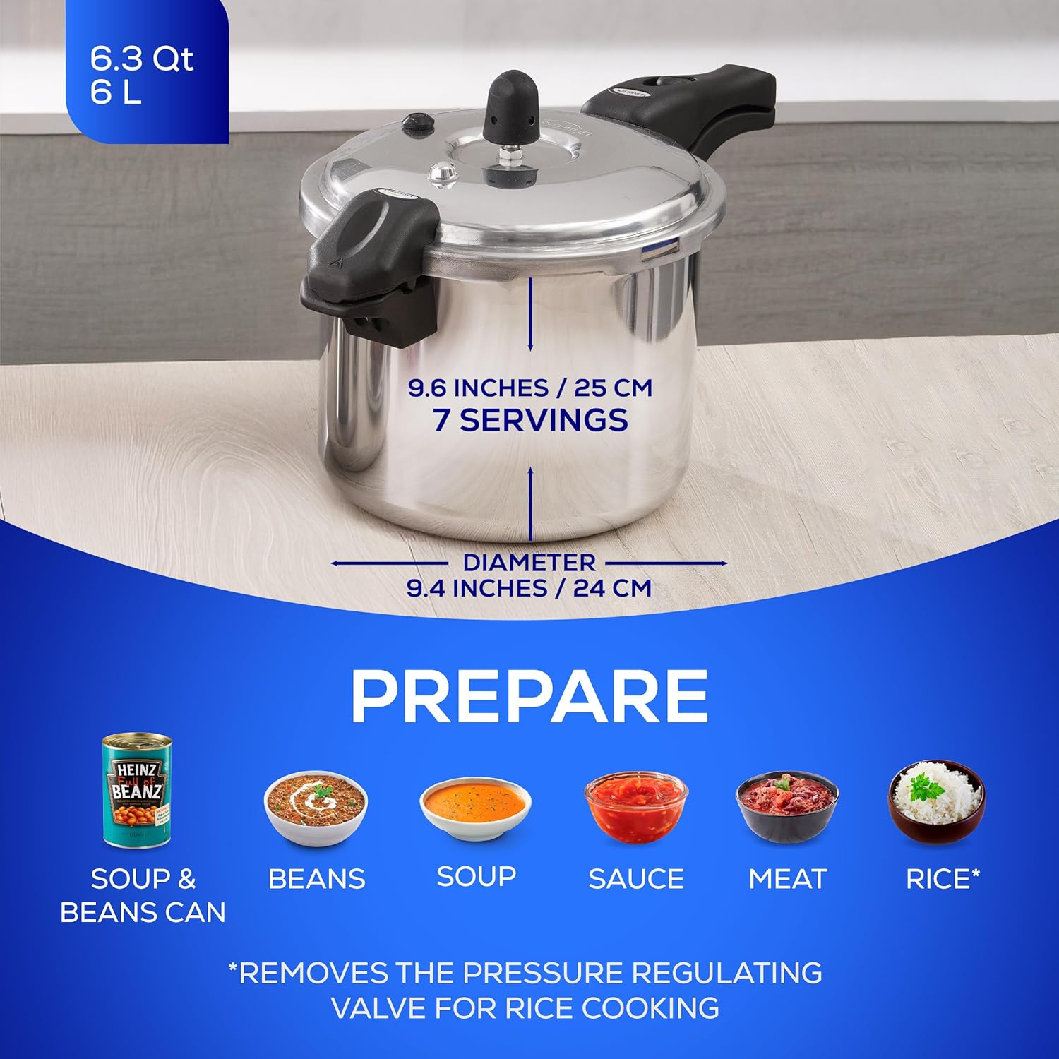Universal Ultra Pressure Cooker 6.3 Quart (6 Liter) – Aluminum Pressure Pot with 6 Safety Systems – Even Heat Distribution - JETa Imports®