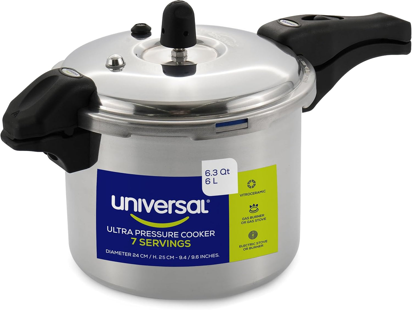 Universal Ultra Pressure Cooker 6.3 Quart (6 Liter) – Aluminum Pressure Pot with 6 Safety Systems – Even Heat Distribution - JETa Imports®