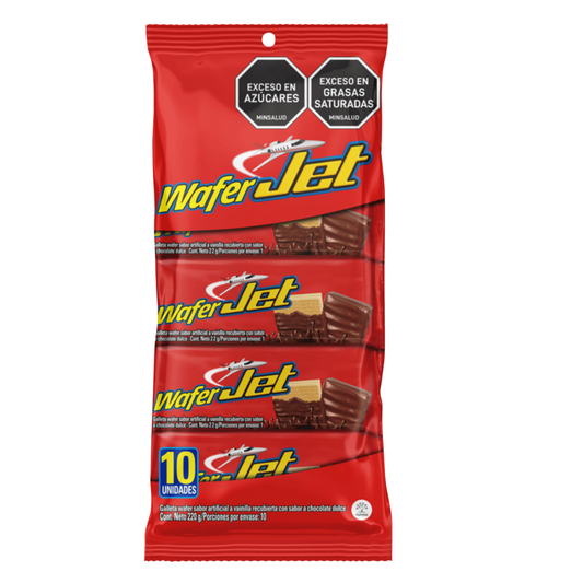 Galletas Wafer Jet x 10 Pack - 220g - Vanilla Wafer Coated in Chocolate