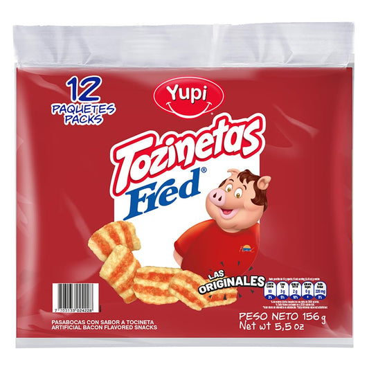 Yupi Tozinetas Fred - 12 Pack - Crispy Bacon - Flavored Chips - JETa Imports®